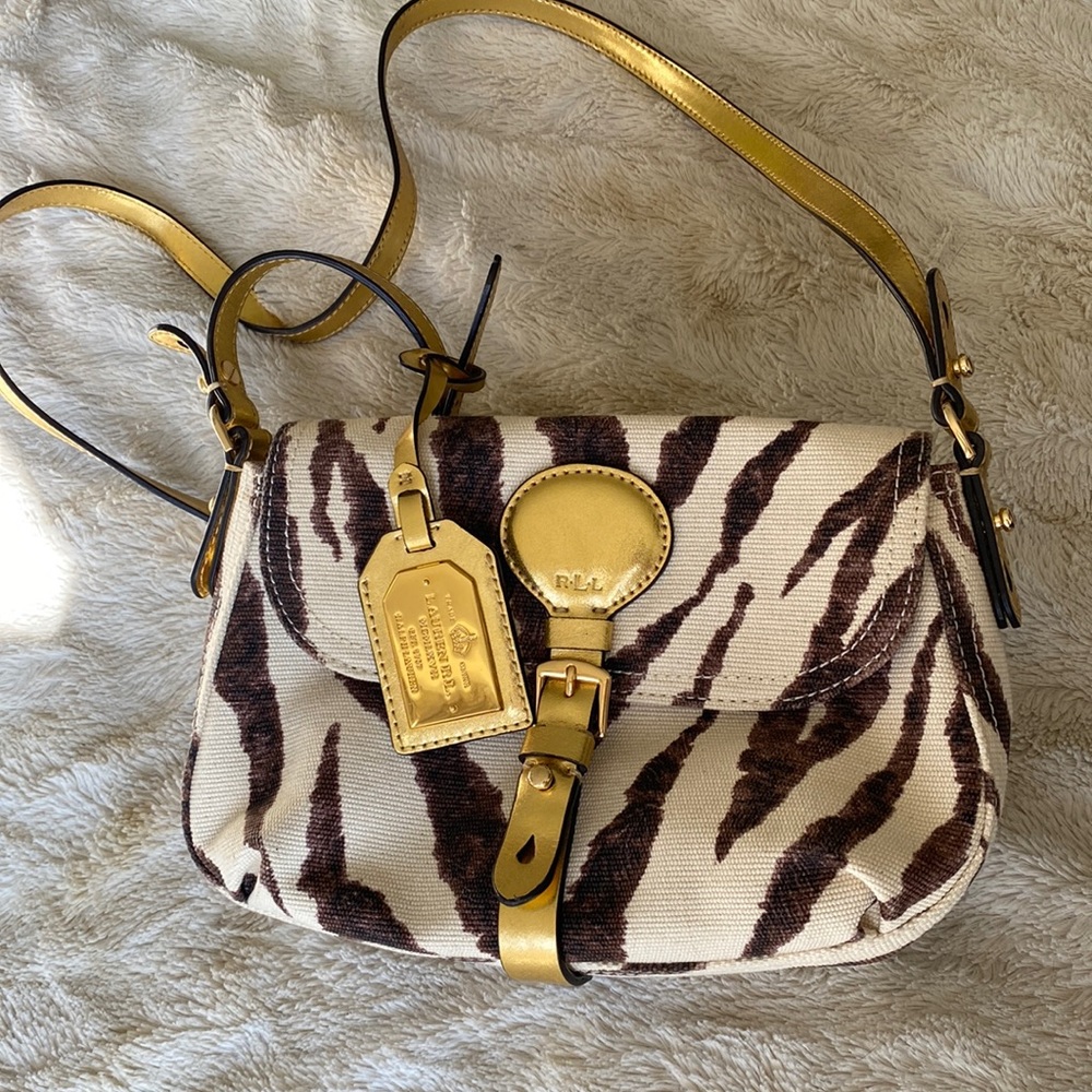 NWT Lauren Ralph Lauren Asher Canvas Zebra Print Crossbody
